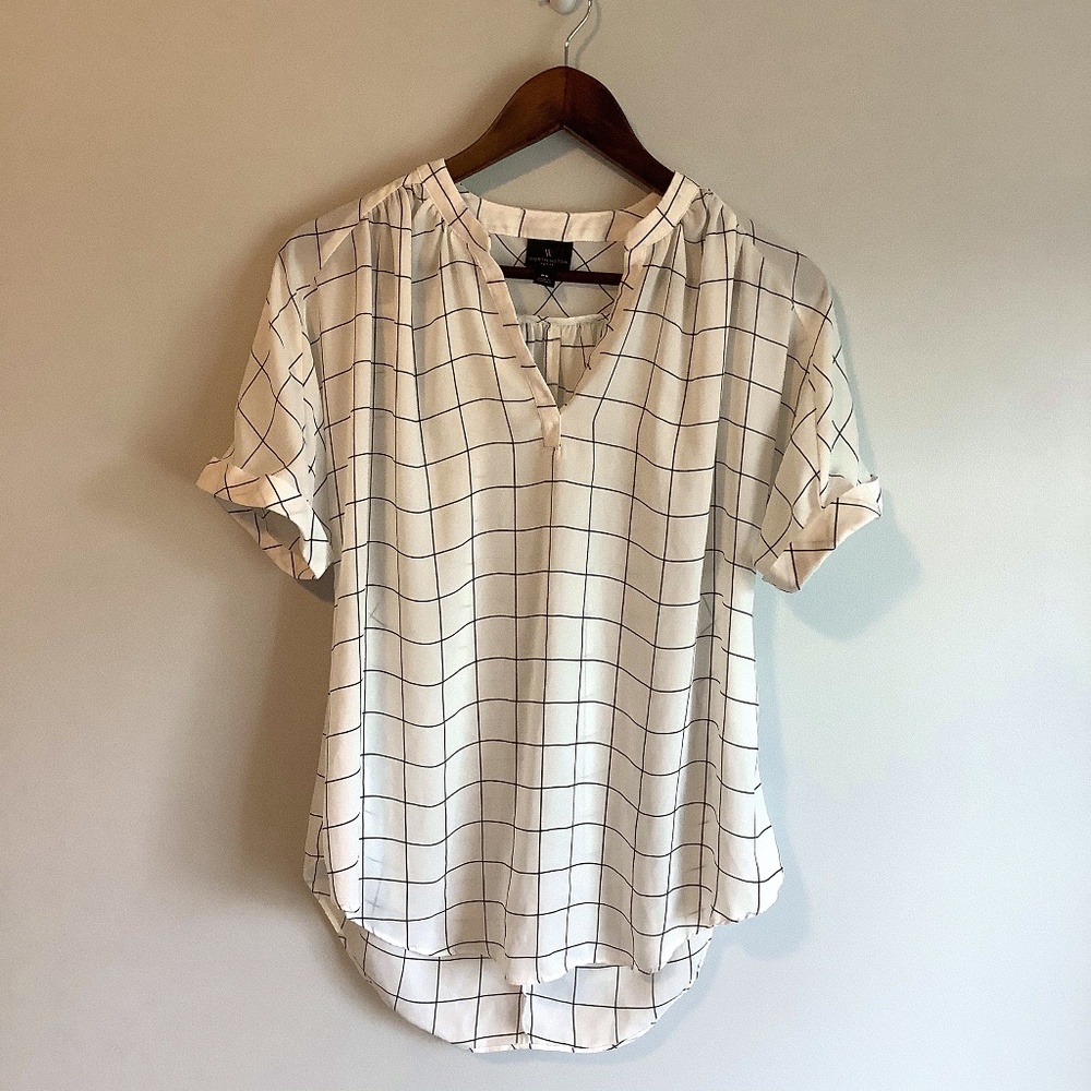 Worthington short sleeve white/black blouse